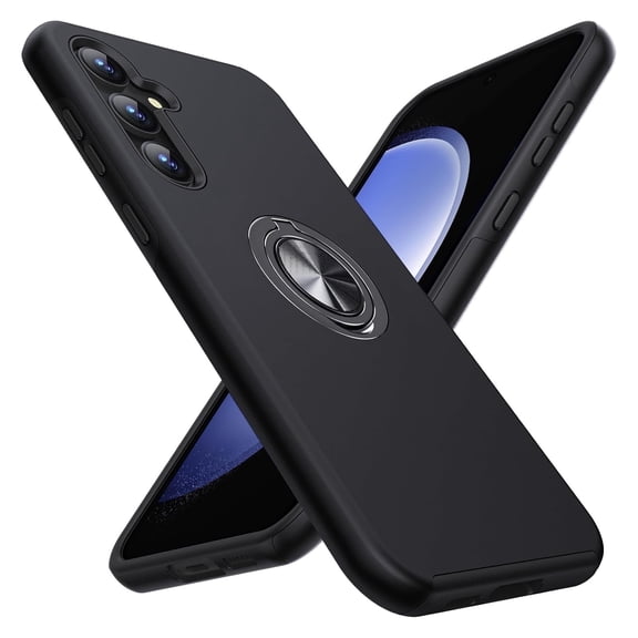 AIOVETEAB for Samsung Galaxy S23 FE Case,Silky Soft Touch Heavy Duty Protective Cover with Ring Holder Kickstand Magnetic Phone Case for Samsung Galaxy S23 FE(Black)
