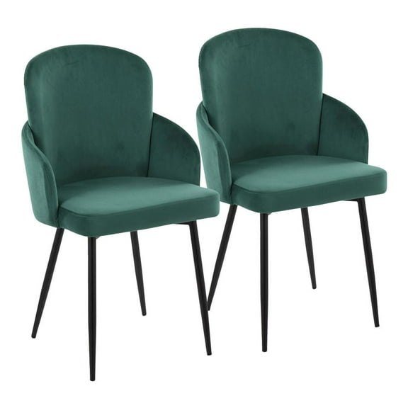LumiSource Black Metal, Green Velvet, Gold Metal Dahlia Dining Chair - Set of 2