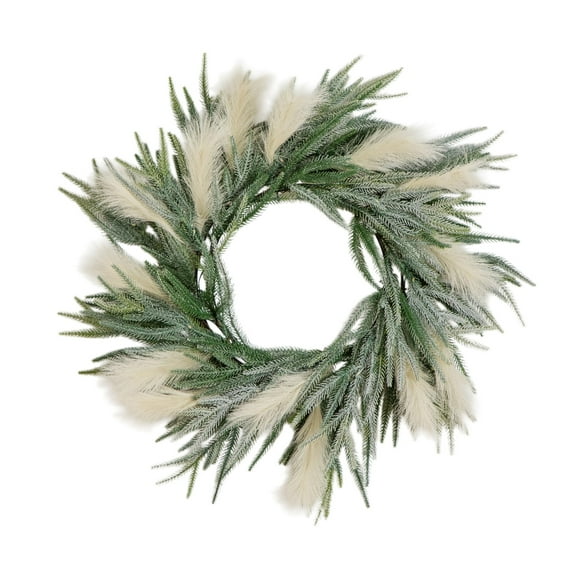Nearly Natural 24in. Artificial Balsam Fir Pine and Pampas Wreath with 50 Color Changing LED Lights