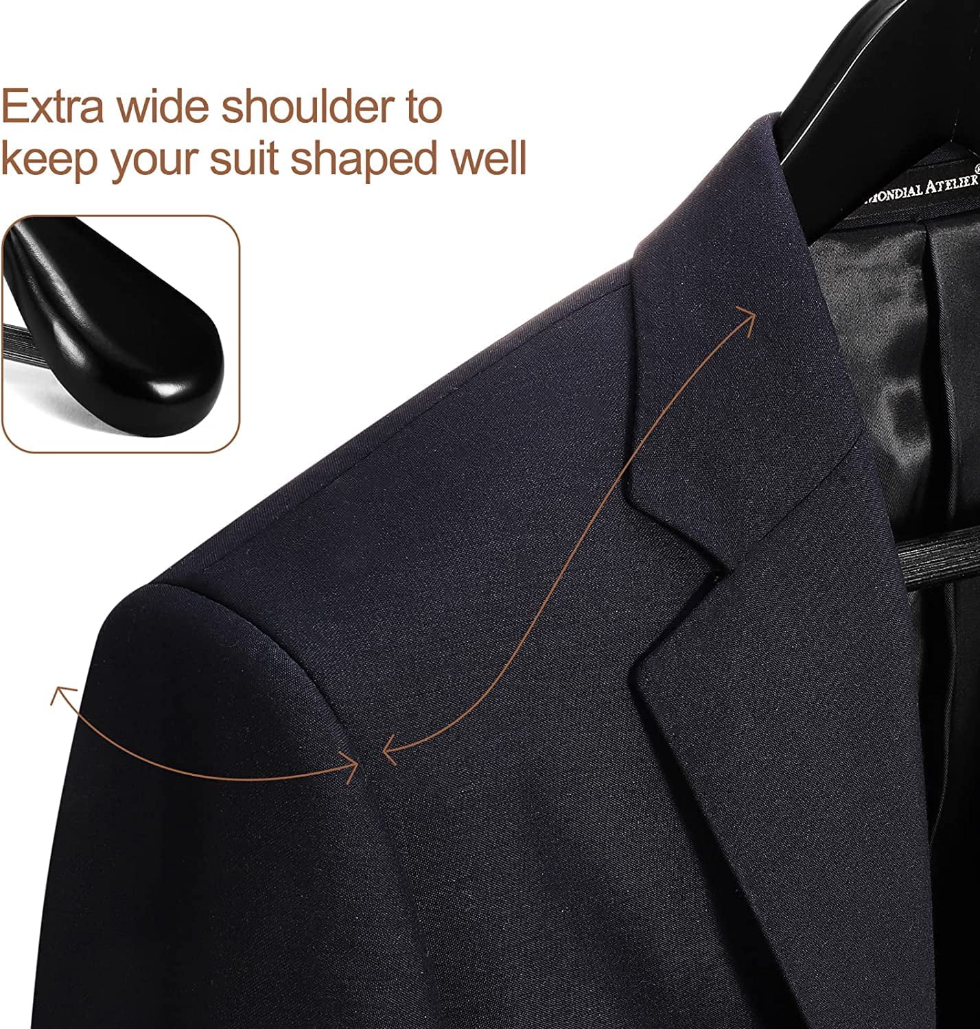 Wide Wood Clothes Hangers, Wooden Hangers for Clothes, Suit Hangers for Men, 6 Pack, Black