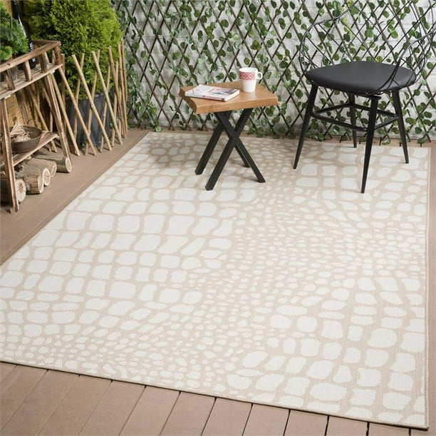 Indoor/Outdoor Pebbles Area Rug 6x9 Beige / White WKK20701