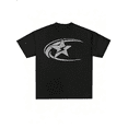 thumbnail image 2 of Men's Oversized Black T-Shirt with Grey Star Lightning Graphic, Loose Fit Streetwear Tee Top, 2 of 7