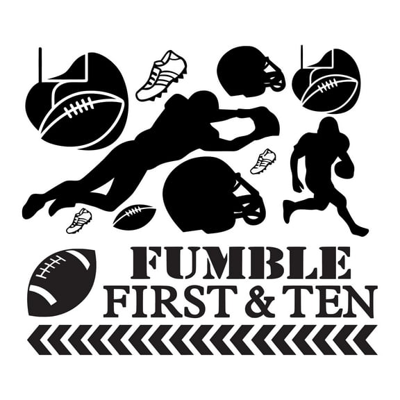 Boys Fumble First & Ten Active Sports Wall Decal Decoration Football Athlete Stuffs Sports Lovers Decal Lasts Years and Easily Removable - Size: 30 In(W) x 27 In(H)