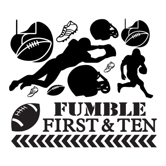 Holiday Gift Boys Fumble First & Ten Active Sports Wall Decal Decoration Football Athlete Stuffs Sports Lovers Decal Lasts Years and Easily Removable - Size: 23 in x 21 in