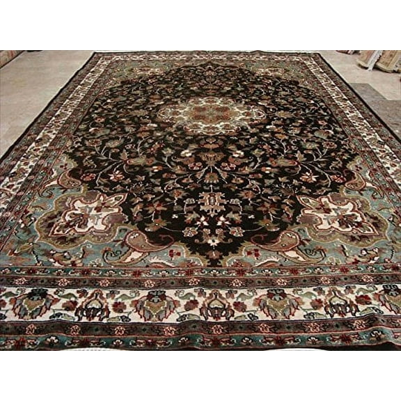 Ahmedani Linen Floral Medallion Chocolate Brown Rectangle Home Decor Living Room & Bedroom Area Rug Wool Silk Hand Knotted Carpet (8.11 x 6.1)'