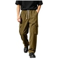thumbnail image 3 of PNTUTB Men's Cargo Pants Soild Color Drawstring Outdoor Work Pants Casual Loose Comfort Pant with Multi Pocket Daily Hiking Sporty Trendy Pants, 3 of 7
