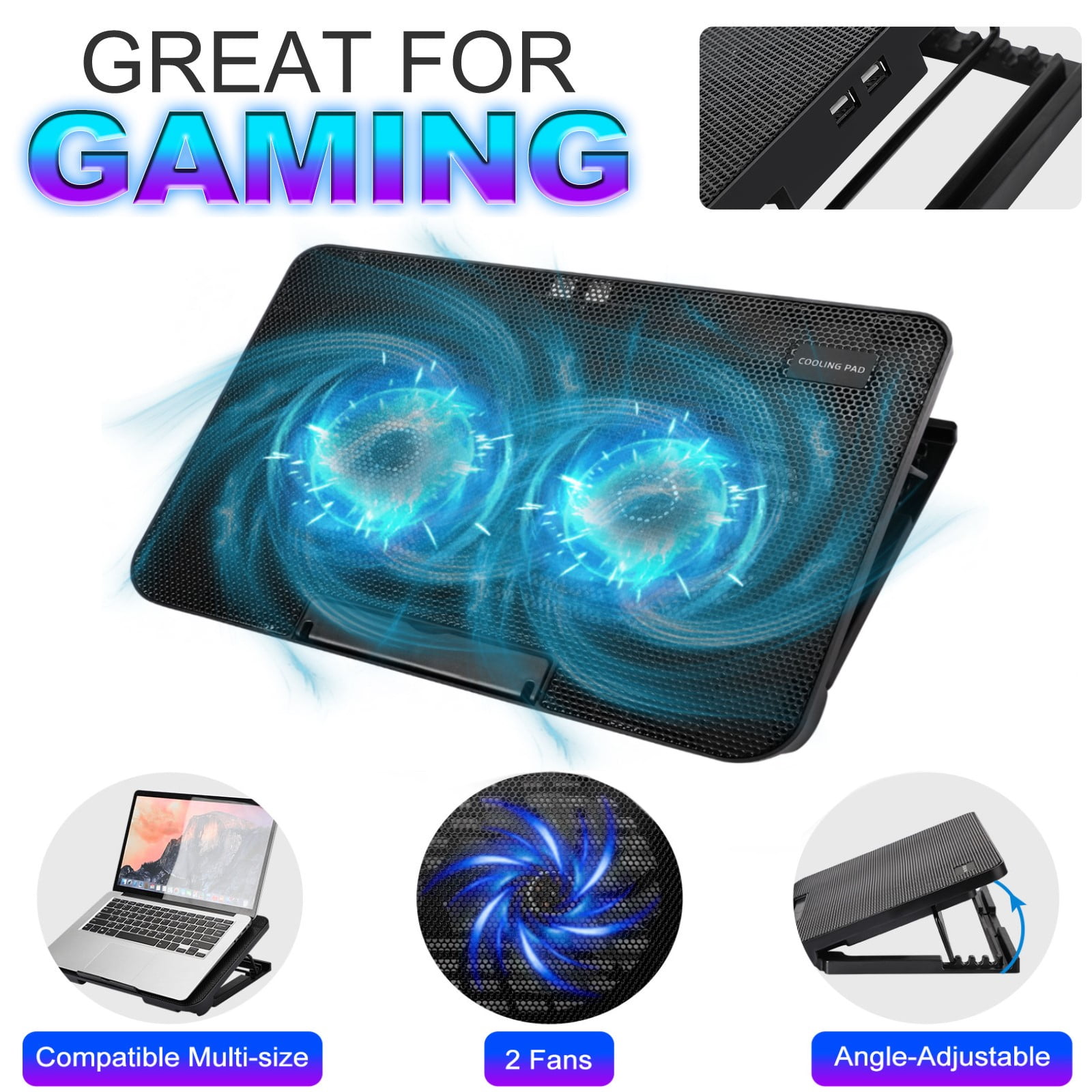 17 Inches USB Laptop Cooler,B Multi-Angle Adjustment Six Fans Touch Screen Portable Buttons Computer Base Station Laptop Radiator