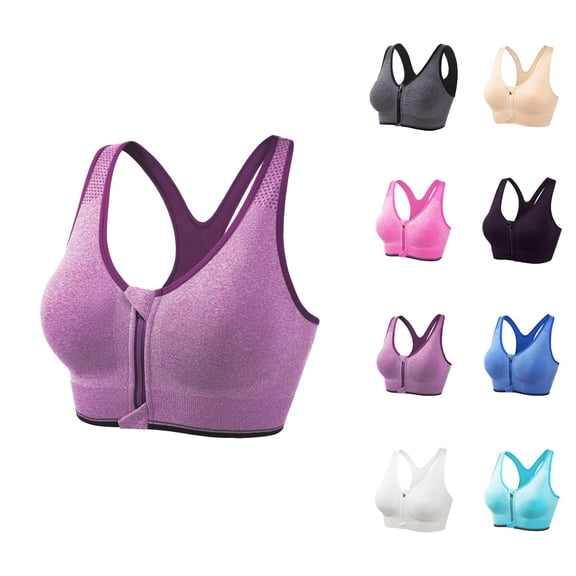 Front Zip Sports Bra for Women, High Support Workout Yoga Running Top with Adjustable Racerback, Seamless Breathable Padded Fitness Activewear