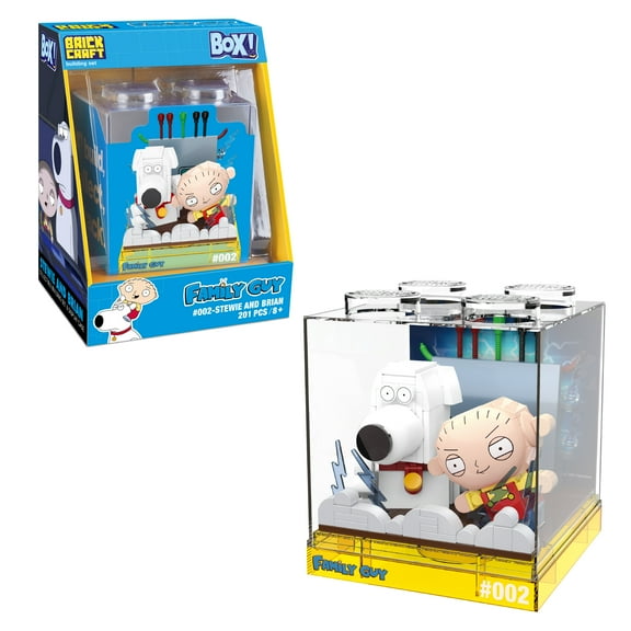 Brickcraft Family Guy Stewie and Brian Box! Collectible Building Kit (201-Piece Set), Family Guy Display Cube, TV Collectible Gift for Fans Ages 8 