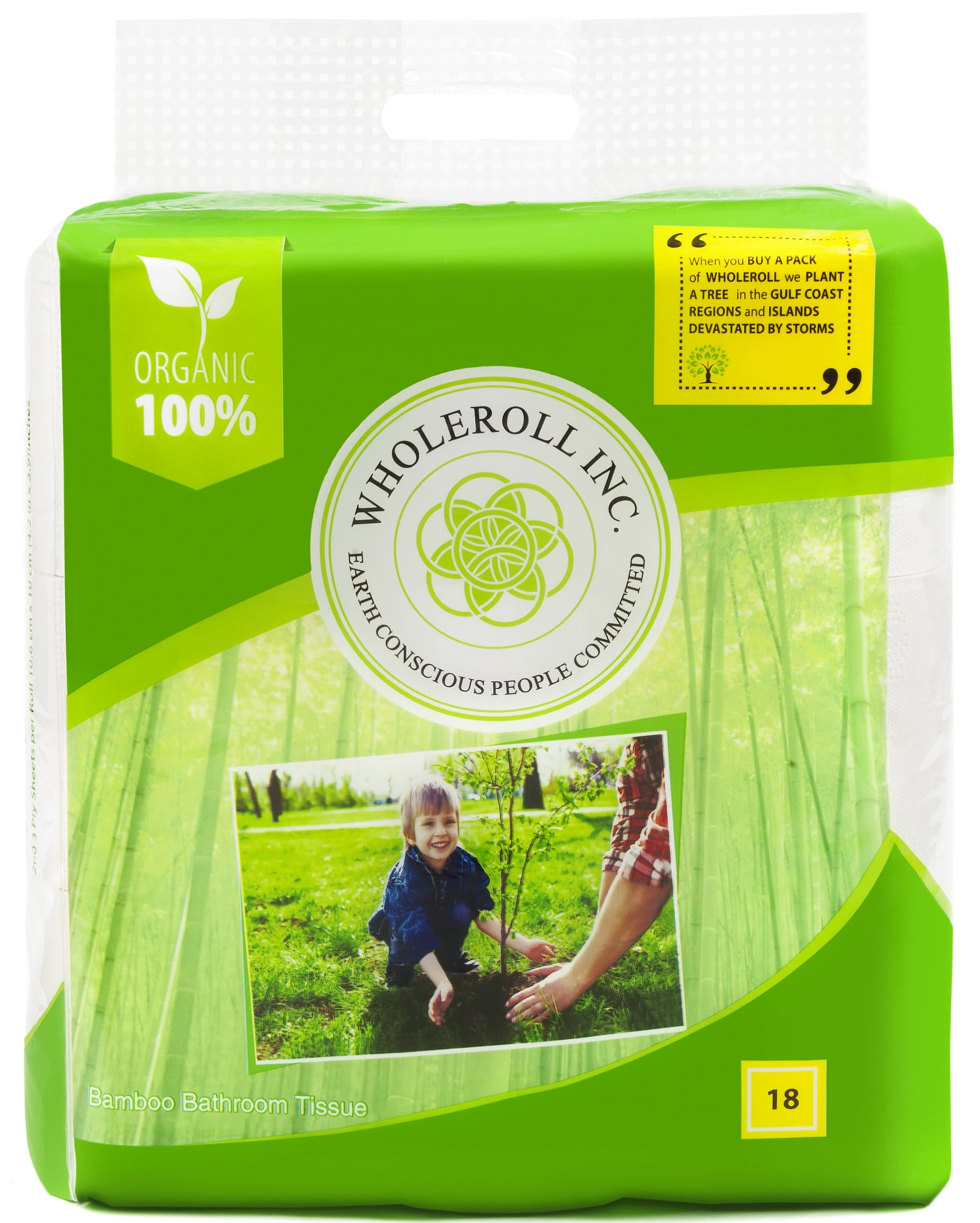 WHOLEROLL Organic Bamboo Toilet Paper, Ultra Soft, Big Rolls #18 Count