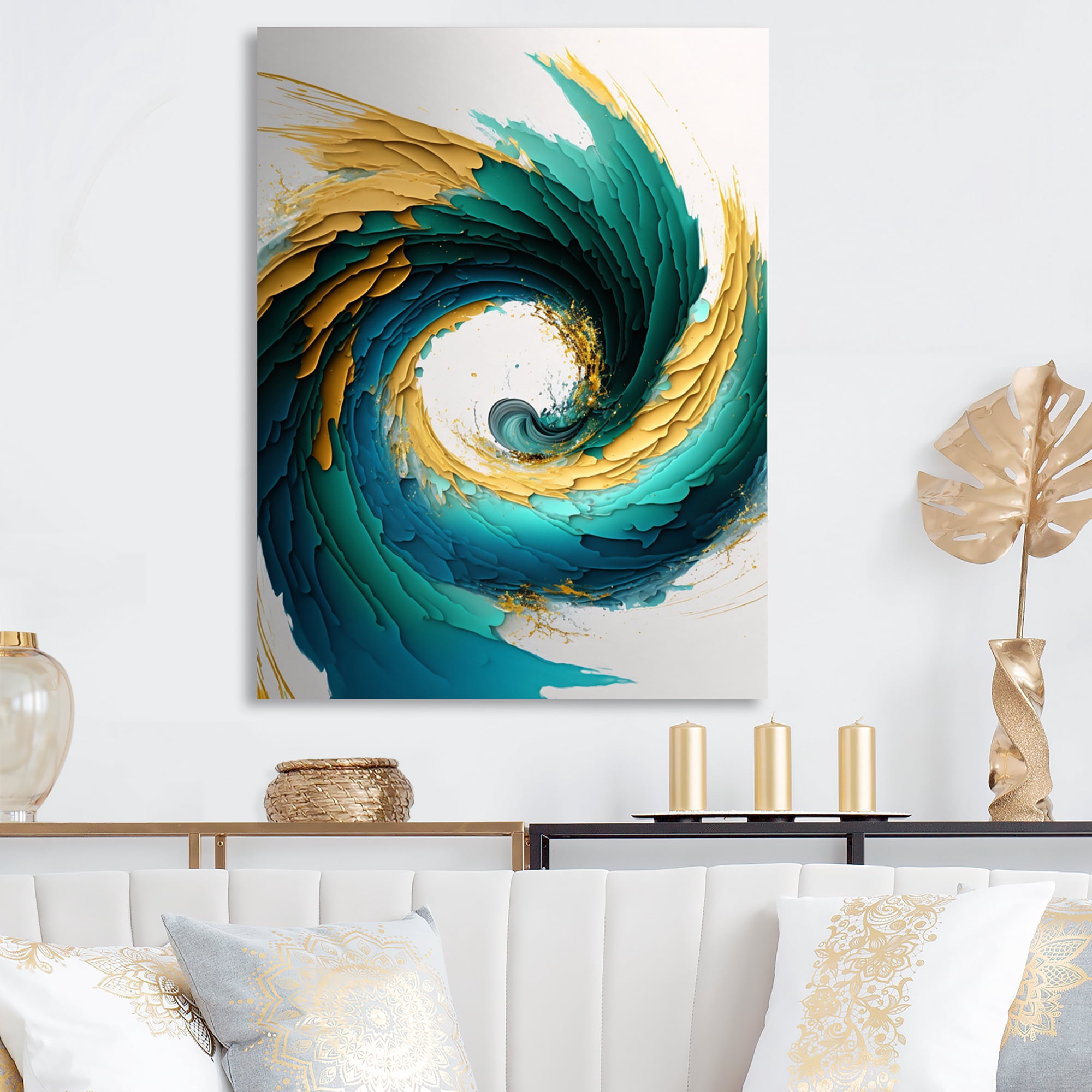 Designart Teal And Black Art Deco Canvas Wall Art