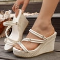 thumbnail image 2 of Rokment Womens Sparkling Rhinestones Wedge Heels Slides Sandals with Convertible Back Strap Stylish Simple Espadrilles Platform Chunky Heeled Slip on Dressy Slippers for Ladies White Size 9.5, 2 of 5