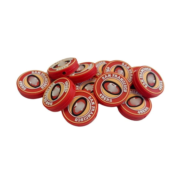 San Focal Bead Sports Fransisco Football 12pk 1.1 for Bulk Keychains Silicone Charm Beadable Pens Freshie Hangers Red and Gold Pro Game Day Circle