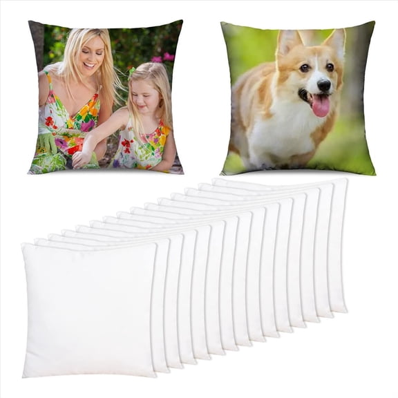 15 Pcs Sublimation Blanks Pillow Cases 16x16Inch White Cushion Covers Heat Transfer DIY Custom Picture