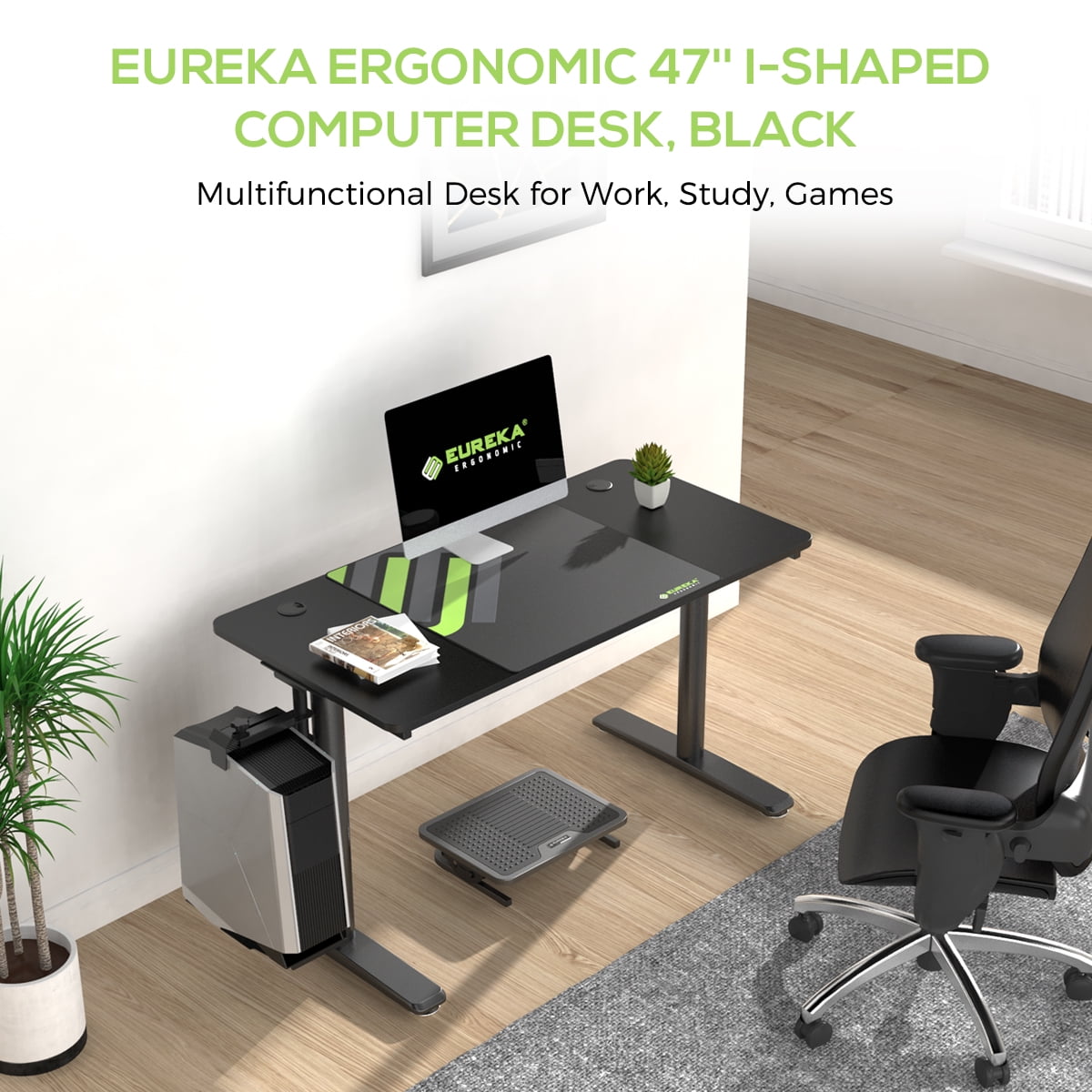 Eureka Ergonomic 47x23 inch Computer Desk, White Office Desk with Free Mouse Pad, Computer Workstation for Gaming/Working,Heavy Duty
