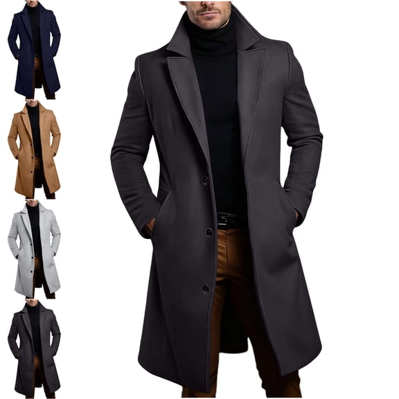 Danhjin Trench Coats for Men Long Open Front Lapel Long Jackets Long Sleeve Fall Winter Overcoats Business Casual Going out Fashion Outwear