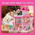 thumbnail image 5 of FUJILI Dollhouse Toys for Girls, 6 Rooms Doll House Furnitures with Slide, Doll House Play for Girls Age 3+ (24.8" x 24.4" x 33.4"), 5 of 6