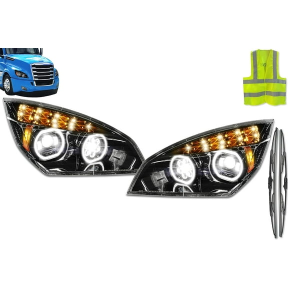 KOZAK Freightliner Cascadia 2018  Full LED Headlights with LED Turn Signals Black Set