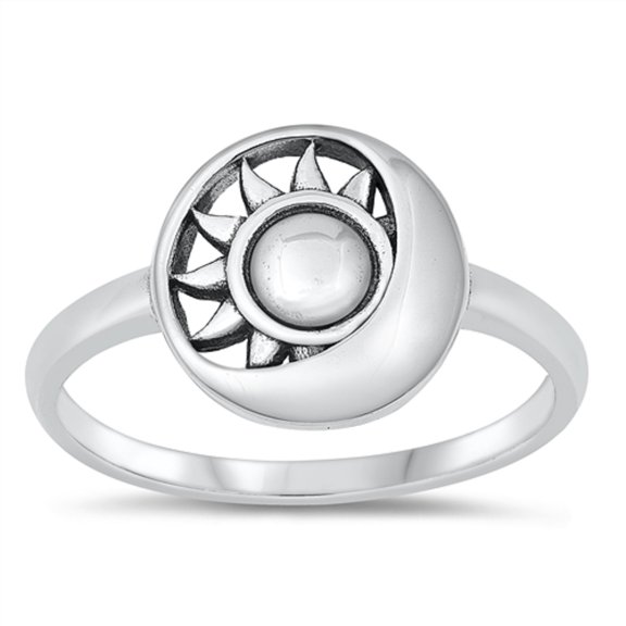 All in Stock Sterling Silver Sun and Moon Ring Size 4