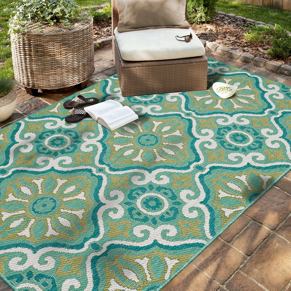 Mohawk Home Positano Outdoor Area Rug, Teal, 10' x 13'