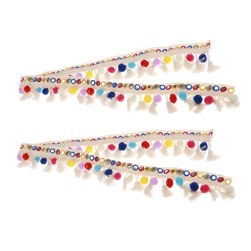 2Pcs Colorful Pom Lace Trim Ball Fringe Ribbon Tassel Craft for Sewing Decor 