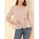 thumbnail image 2 of Blusa de Cintura con Cinturón Allegra K Estampado Floral Albaricoque XS, 2 of 6