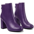 thumbnail image 4 of BLISSFUL STEP Women's Ankle Boots Chunky Heel Round Toe Side Zipper Faux Leather Boots Purple 9, 4 of 7