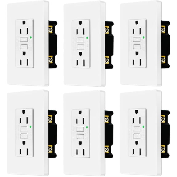 Nineleaf GFCI Outlet 15 Amp, Non Tamper-Resistant with LED Indicator Light, Protection from Electric Shock and Electrocution, White,6pk