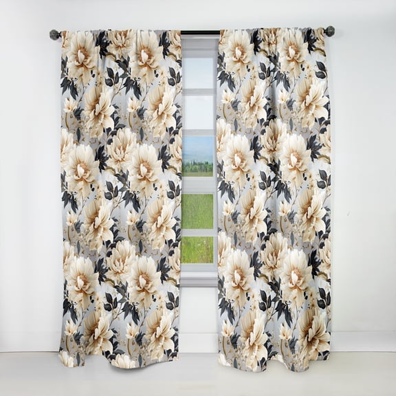 Designart "Neutral Beige Peony Sophistication" Floral Blackout Curtain Single Panel