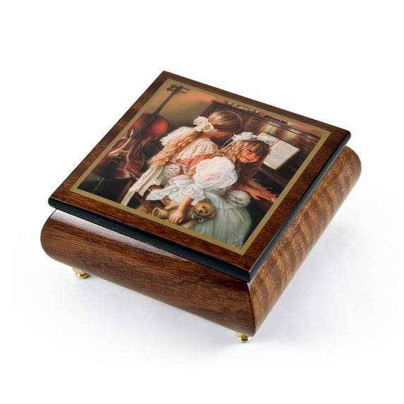 Handcrafted Ercolano Music Box with Painted Scene "Rhapsody and Lace" by Sandra Kuck - Swan Lake
