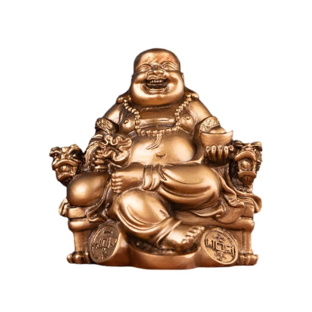 TQEHS Estatua de Buda sonriente dorada, decoración Fengshui, estatua de Buda sonriente para la suerte y la felicidad, estatua de Buda Maitreya sonriente sentado hecha a mano, figura coleccionable, reg