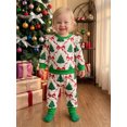 thumbnail image 3 of Cjfdfy Toddler Baby Girl Christmas Outfits Santa Christmas Tree Print Long Sleeve Ruffle Sweatshirt And Pants Infant Cute My Christmas Fall Winter Outfit 0-3Y, 3 of 9