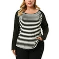 thumbnail image 5 of Unique Bargains Women's Plus Size Top Long Sleeve Relaxed Fit T-Shirt Blouse 3X Black White, 5 of 7