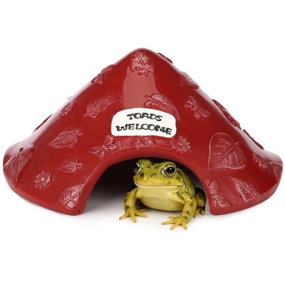 Toad House for Outside Garden, Resin Reptile Hide House, Reptile Hide Cave, Decorative Greenery & Welcome Sign, Aquarium Toad Turtle Hiding House, 8.1x7.3x5.1", Brown