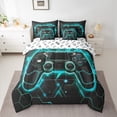 thumbnail image 3 of Feelyou Cyan Games Controller Twin Bedding Sets 7-Piece, Abstract Stripes Bedding Comforter Set, Teens Kids Boys Girls Reversible Sheet Sets, Microfiber Bedroom Decor, 3 of 9