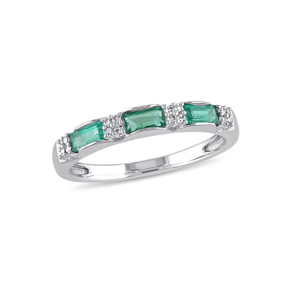 Gem & Harmony 1/3 Carat (Ctw) Baguette Emerald Band Ring in 10K White Gold for Women