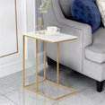 thumbnail image 1 of Wisfor C Shaped Solid Real Marble End Table, Gold Metal Coffee Sofa, Bedside Table, 1 of 10