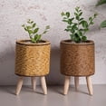 thumbnail image 3 of Macetas de Estante de Flores Tejidas de RatáN de ImitacióN Vintage, Cesta de Almacenamiento Hecha una Mano con Patas de Madera, Soporte para Maceta, D, 3 of 5