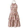 thumbnail image 5 of Summer Dresses for Women 2022 Halter Neck Off Shoulder Sleeveless Backless Floral Printing Ruffle A-Line Dress, 5 of 5