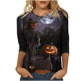 thumbnail image 2 of VKOYWKM Hauts pour Femmes Halloween T-Shirts à Manches 3/4 T-Shirts Graphiques Citrouille Effrayante T-Shirts de Fête Col Rond Manches Trois Quarts Chemisiers d'Automne, 2 of 5
