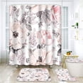 thumbnail image 1 of FMSHPON Pink Flowers Leaves Watercolor Floral 4 Piece Bathroom Set Shower Curtain Bath Rug Contour Mat and Toilet Lid Cover, 1 of 8