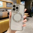 thumbnail image 6 of Compatible with iPhone 13 Pro Magnetic Clear Case,Luxury Plating Bling Transparent Shockproof MagSafe Case with Full Camera Lens Protector for iPhone 13 Pro Women Girl Men-Elegant Silver, 6 of 13