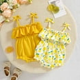 thumbnail image 2 of THDHVS Baby Girl Outfits,Newborn Girl Clothes,Newborn Baby Girl Bodysuit Sleeveless Halter Frill Romper Ruffled Hem One-piece Jumpsuit Yellow 1-3 Months, 2 of 7