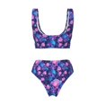 thumbnail image 2 of Honeii Blue Skull Rose Print Women’s Bikini Set,Two Piece Swimsuit Bathing Suits,Stylish High Elasticity Swimwear for Beach and Pool, 2 of 7