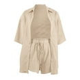 thumbnail image 4 of Women's Summer Shorts & Top Set Soft, Stretchy Fabric, Great for Outdoor Activities Casual 2 Piece Tracksuit Loose Button Blouse Shirt Top High Wasit Elastic Shorts Set Loungewear Summer Outfits, 4 of 4