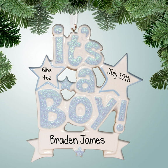 It's a Boy with Stars - Personalized Ornament - Baby's First Christmas - 1st Xmas - Perfect Stocking Stuffer - Great Gift Ideas
