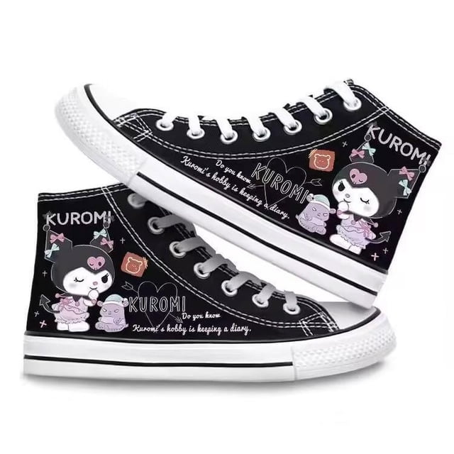 Kuromi-zapatos con dibujos animados de corazón para niña, el mismo estilo, lona alta, animación periférica, estudiantes masculinos y femeninos, informales, 2024