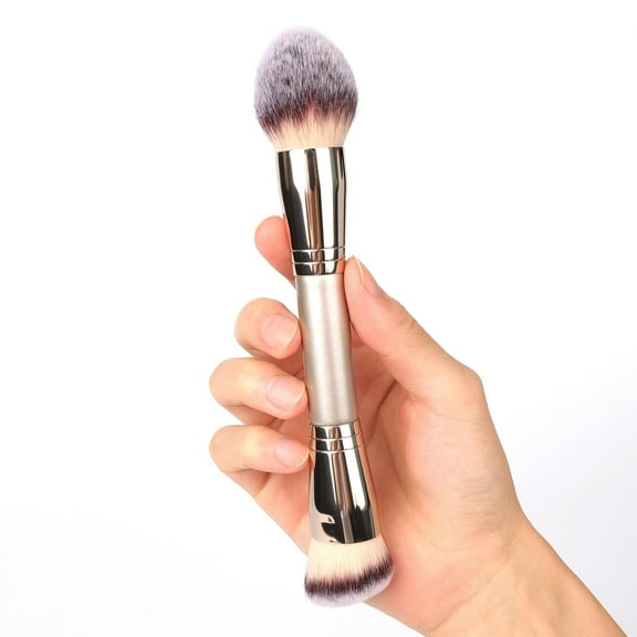 Foundation Makeup Brushes, 2Pcs Premium Dual-Ended Makeup Brush (Foundation, Powder, Blush & Contour Brushes) for Buffing Liquid, Cream, Powder, Blending Face Brush, Fit for Home, Travel & Gifting