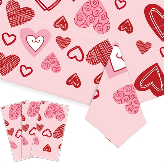 Valentine Tablecloth Cloth,Plastic Valentine Tablecloths,Valentines Day Decorations,Disposable Plastic Valentines Tablecloth,Pink Table Cloths for Party Supplies Decor for Wedding Engagement