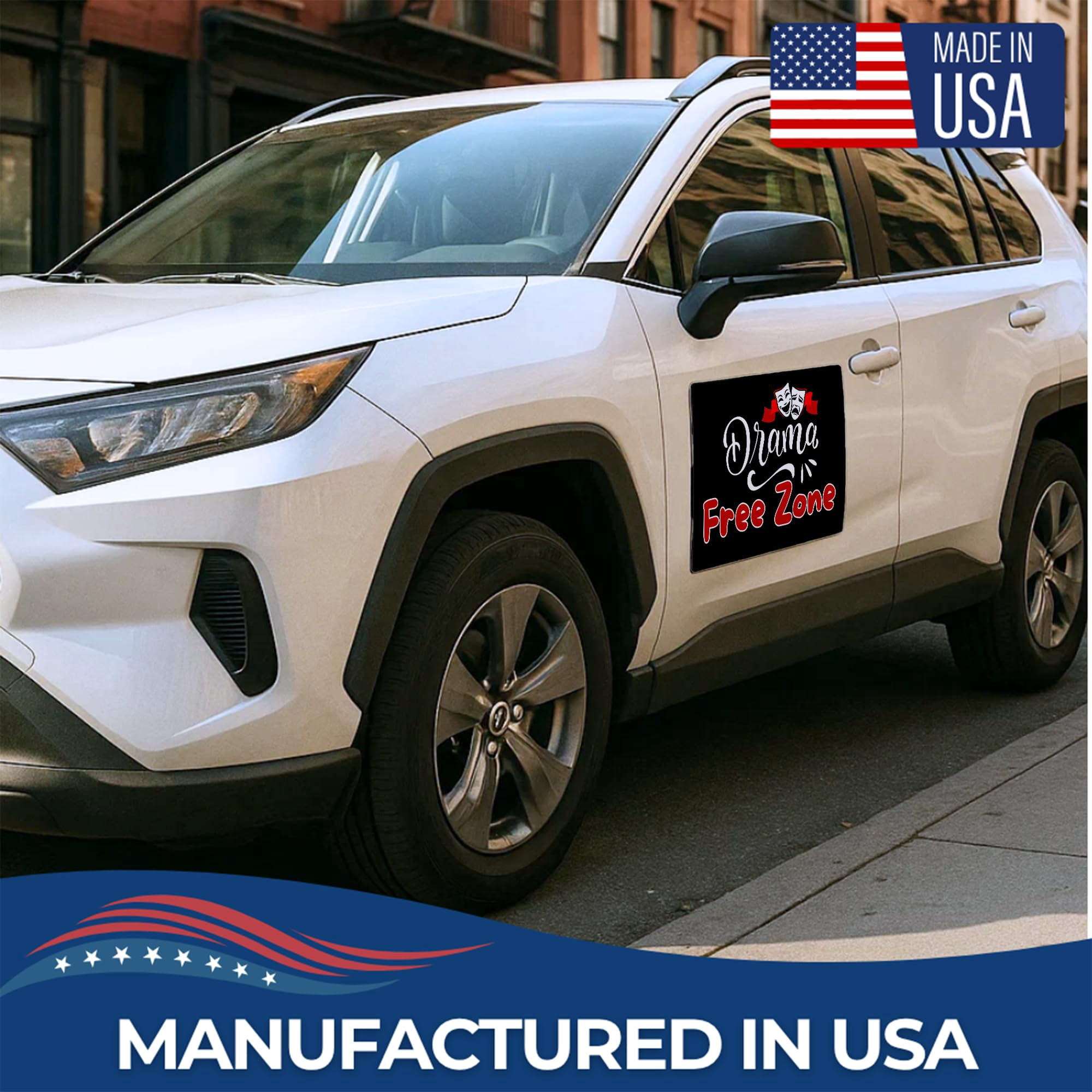 Drama Free Zone Car Magnet Sign by DC, 12"x36" flexible car magnetic sheets with adhesive backing, bumper magnet sticker for vehicles, trucks & business advertising signs, 2 PC, Made in USA